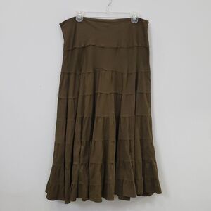 Studio JPR Skirt Womens Med Cotton Tiered Olive Green Maxi Hippie Cottagecore